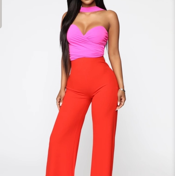 hot pink wide leg jumpsuit
